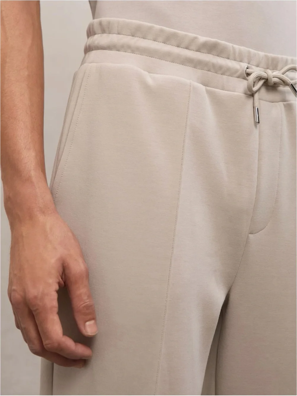 REISS Premier Premium Interlock-Jersey Joggers in Stone - Picture 4 of 8